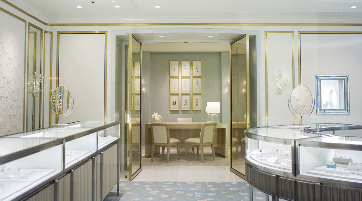 interior architecture photograph of the interior of a Tiffany and Co store