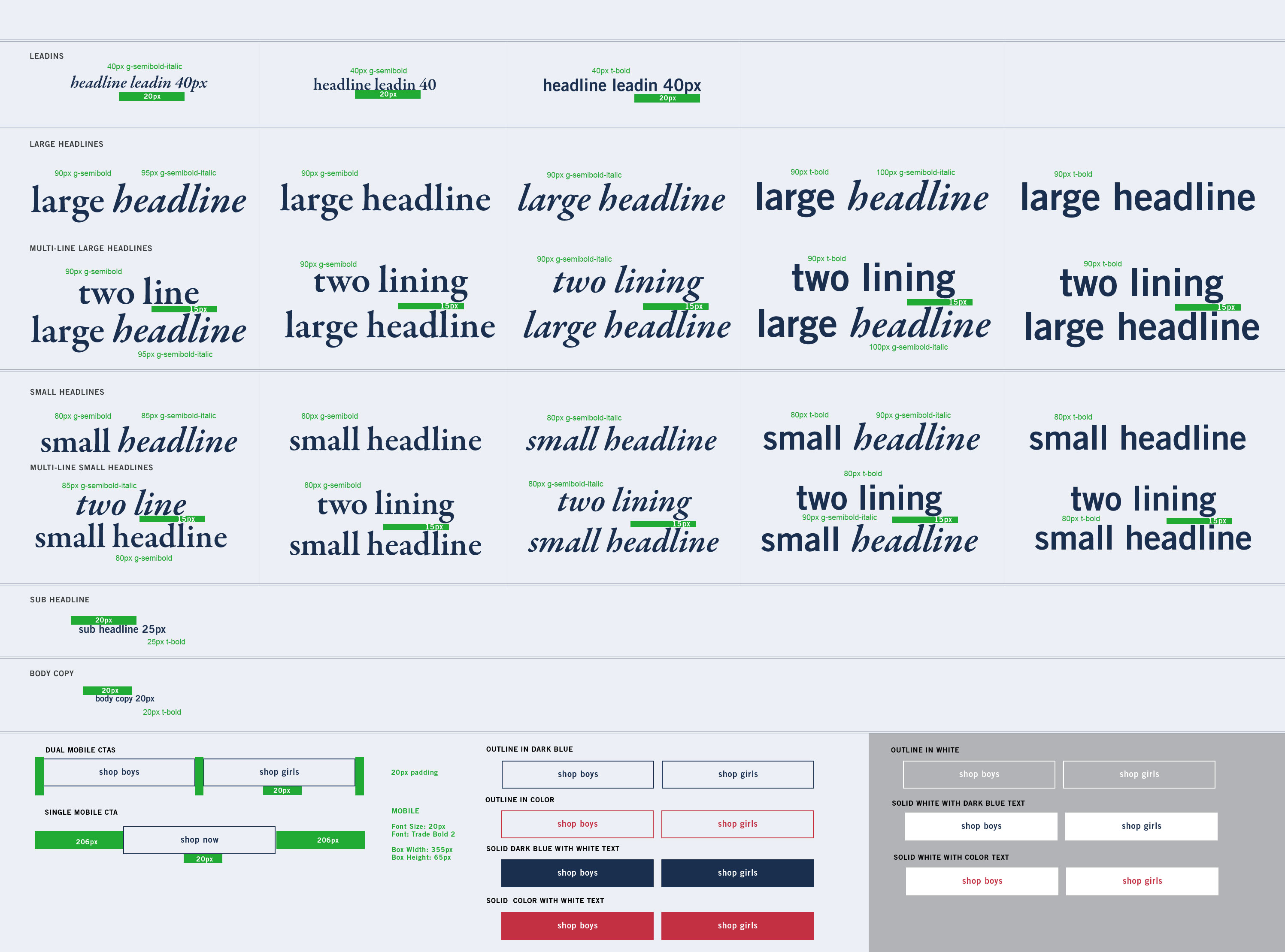 Mobile editorial lockup atoms with padding and class names specified.