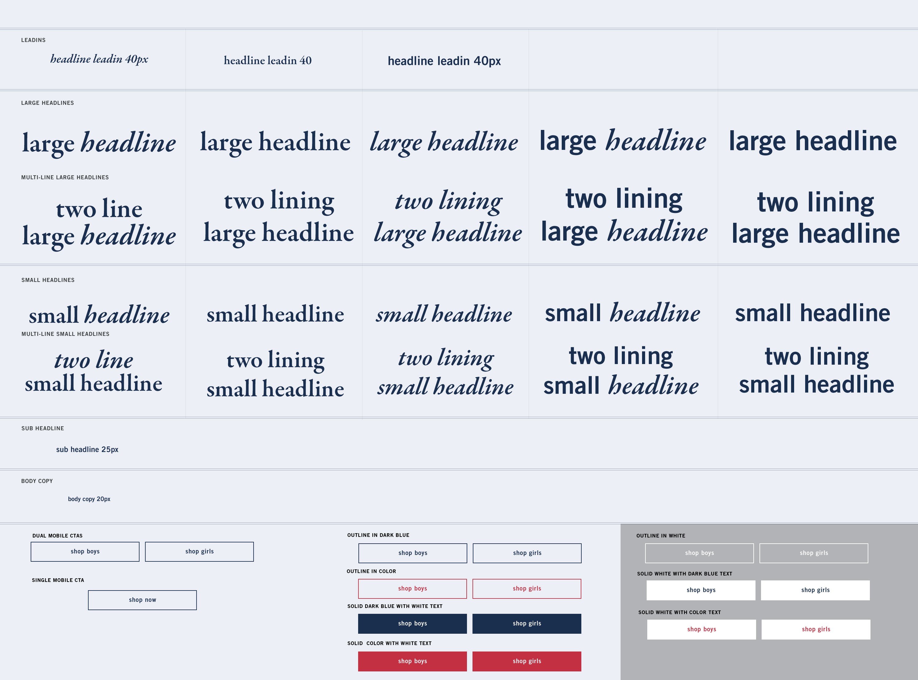 Mobile versions of the editorial lockup atoms in the same format as the desktop editorial lockup atoms.